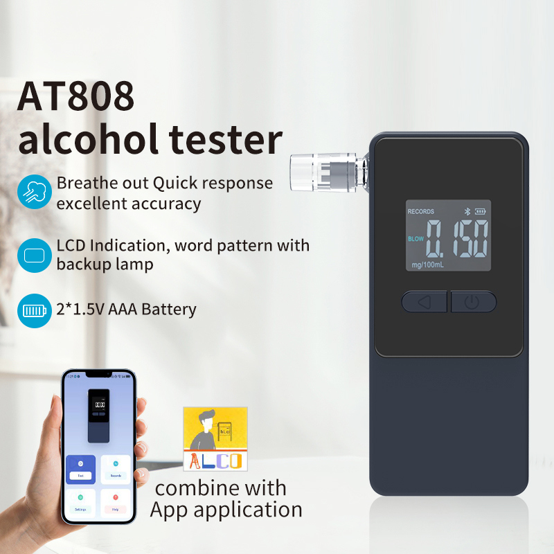 AT808 Portable Alcohol Tester with Advanced Fuel Cell Sensor Bluetooth Connectivity to AlcoCHECK App Large LCD Display